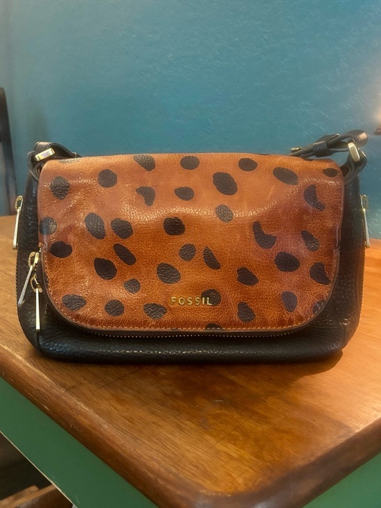 Fossil Handbags - Fossil Brown Leopard-Print and Black Leather Crossbody Bag